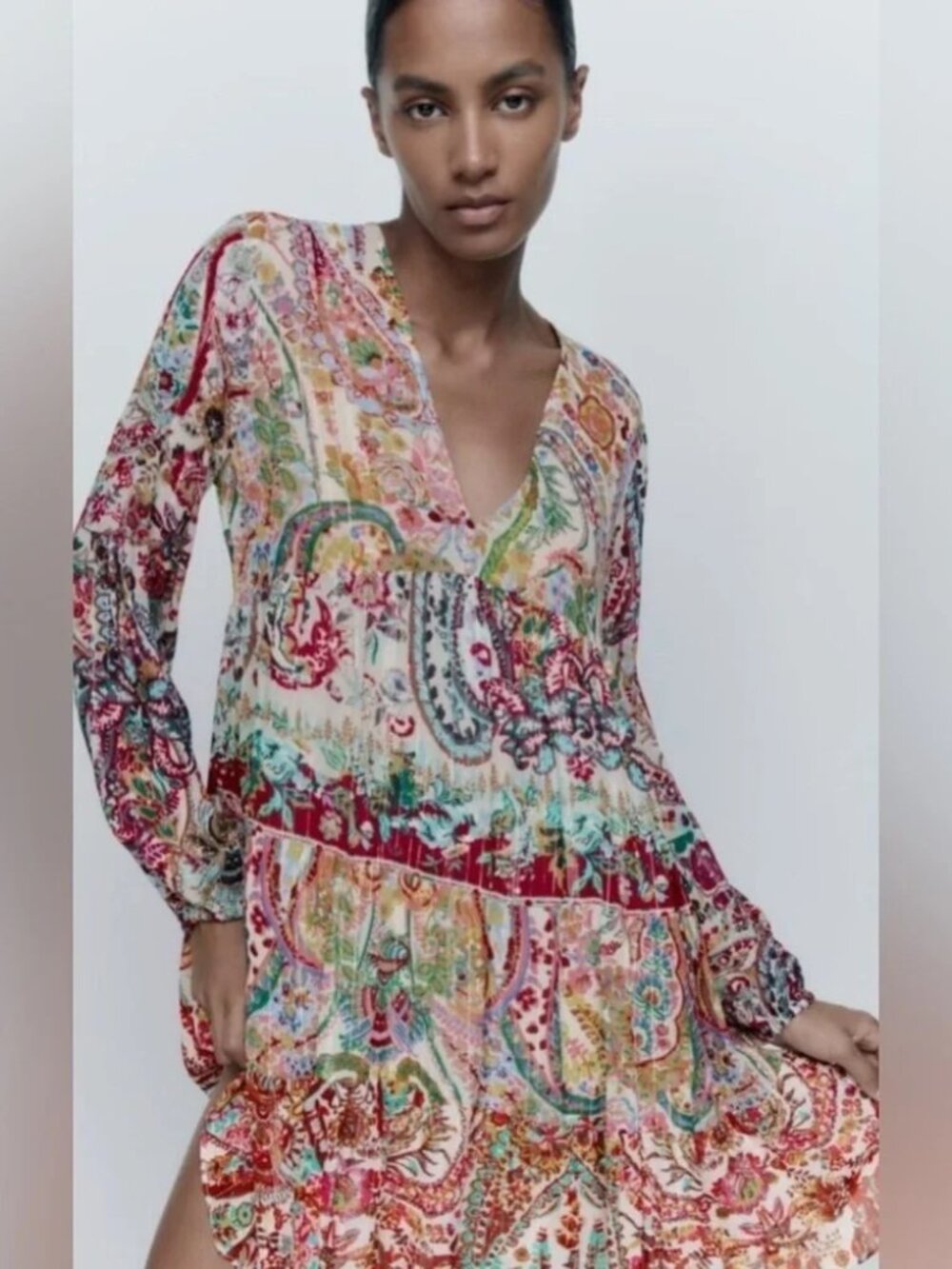 ZARA BOHO METALLIC THREAD PRINTED DRESS - Picture 3 of 10
